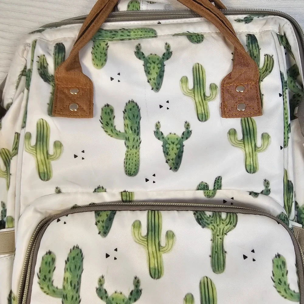 Cactus‎ Print Diaper Bag Backpack White Green Desert Succulent Travel Bag